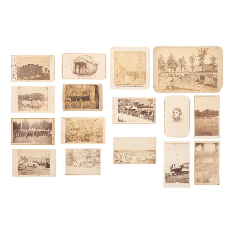 [Civil War] Group of 16 Photographs of Soldiers and Camp Life: [Civil War] Group of 16 Photographs of Soldiers and Camp Life Lot comprised of 16 photographs, mostly CDVs, documenting soldiers at camp, on duty, and during their downtime. Conditions overall