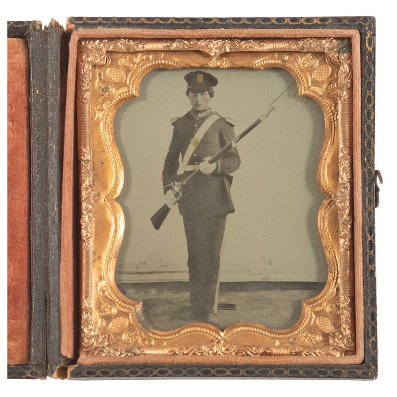 [Civil War] Sixth Plate Ambrotype of an Armed Militiaman, Possibly from New York or Pennsylvania (1 of 1)
