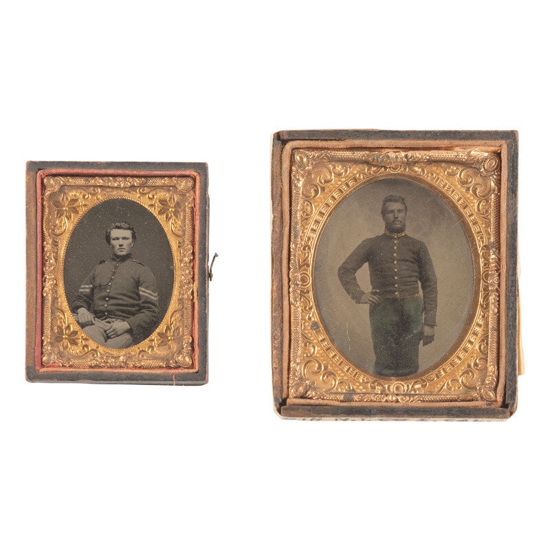 [Civil War] Sixth Plate Tintype of Ira S. Ruland, 8th NY Cavalry, with Ambrotype of a Corporal.  (1 of 2)