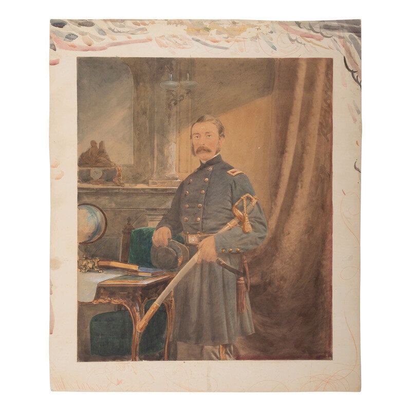 [Civil War] Three Large Portraits of Civil War officers, incl. Watercolor of Col. Marshall Lefferts.: [Civil War] Three Large Portraits of Civil War officers, incl. Watercolor of Col. Marshall Lefferts. 3 portraits of Civil War officers, highlighted by a watercolor portrait of Colonel Marshall