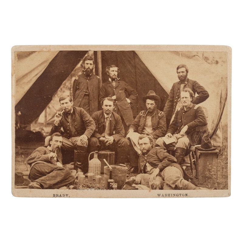 [Custer, George A]. Gibson, James. Officers of General Andrew Porter's staff, May 20, 1862 : [Custer, George A]. Gibson, James. Officers of General Andrew Porter's staff, May 20, 1862 Washington: Matthew Brady, n.d. 4 x 2 5/8 in. albumen photograph on slightly larger cardstock mount credited