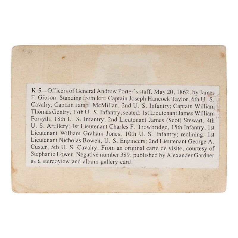 [Custer, George A]. Gibson, James. Officers of General Andrew Porter's staff, May 20, 1862  - 2
