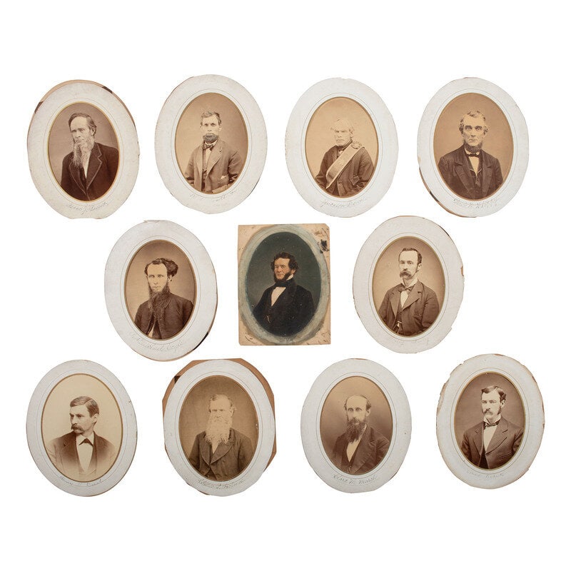 [Early Photography] Group of 64 Albumen Photographs of Men, Women, and Children: [Early Photography] Group of 64 Albumen Photographs of Men, Women, and Children Lot comprised of 64 albumen photographs, primarily oval-length portraits measuring approx. 7 x 5 in. (sight), and displa