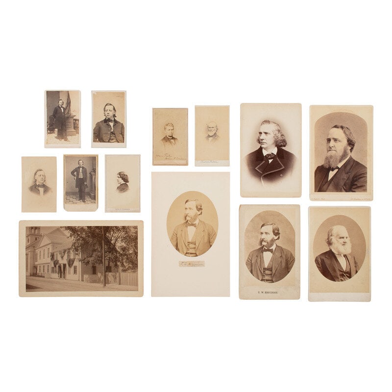 [Early Photography] Group of 13 Photographs of Abolitionists, incl. Beecher and Higginson. : [Early Photography] Group of 13 Photographs of Abolitionists, incl. Beecher and Higginson. Lot comprised of 13 photographs of abolitionists. Most feature some toning and light spotting, with wear to