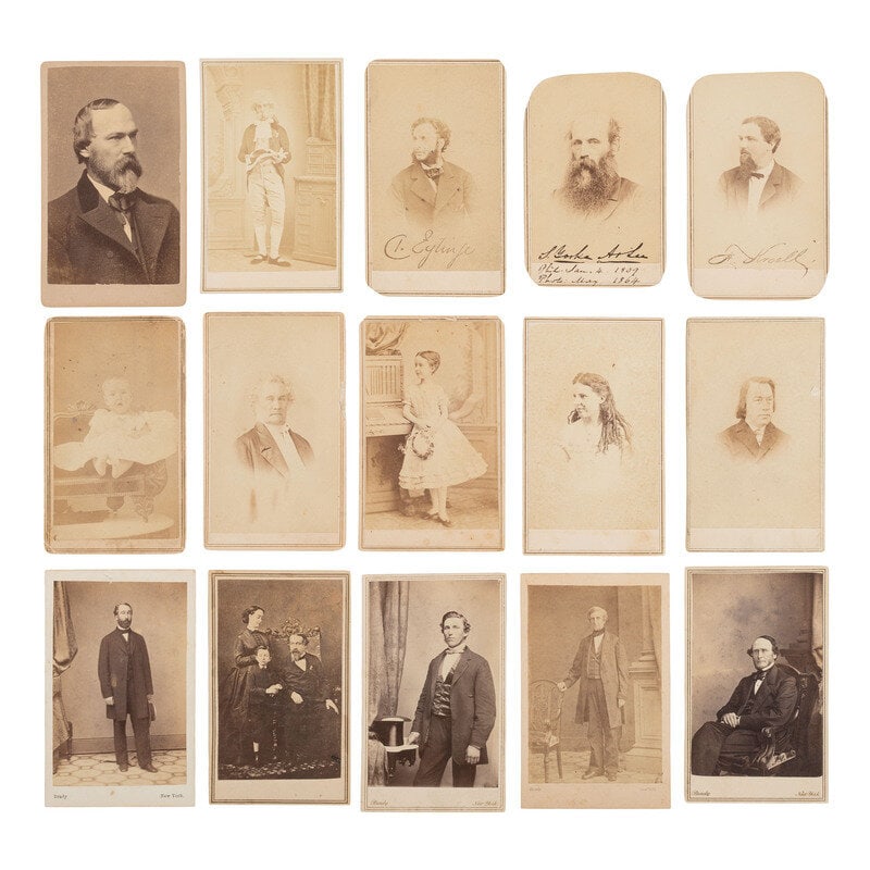 [Early Photography] Group of 114 Carte de Visites of Men, Women, and Children, incl. Portraits by Br: [Early Photography] Group of 114 Carte de Visites of Men, Women, and Children, incl. Portraits by Brady and Gardner Approx. 114 CDVs of unidentified men, women, and children taken by