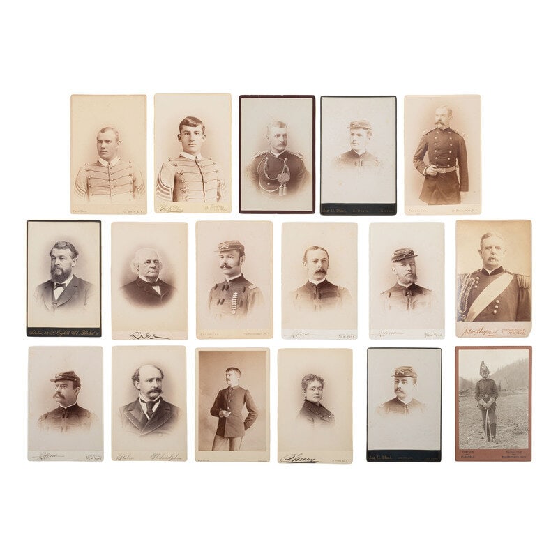 [Early Photography] Group of 46 Cabinet Cards of Officers and Enlisted men, ca 1870s-1900s : [Early Photography] Group of 46 Cabinet Cards of Officers and Enlisted men, ca 1870s-1900s 46 cabinet cards of officers and enlisted men, some subjects identified. Photographers/publishers