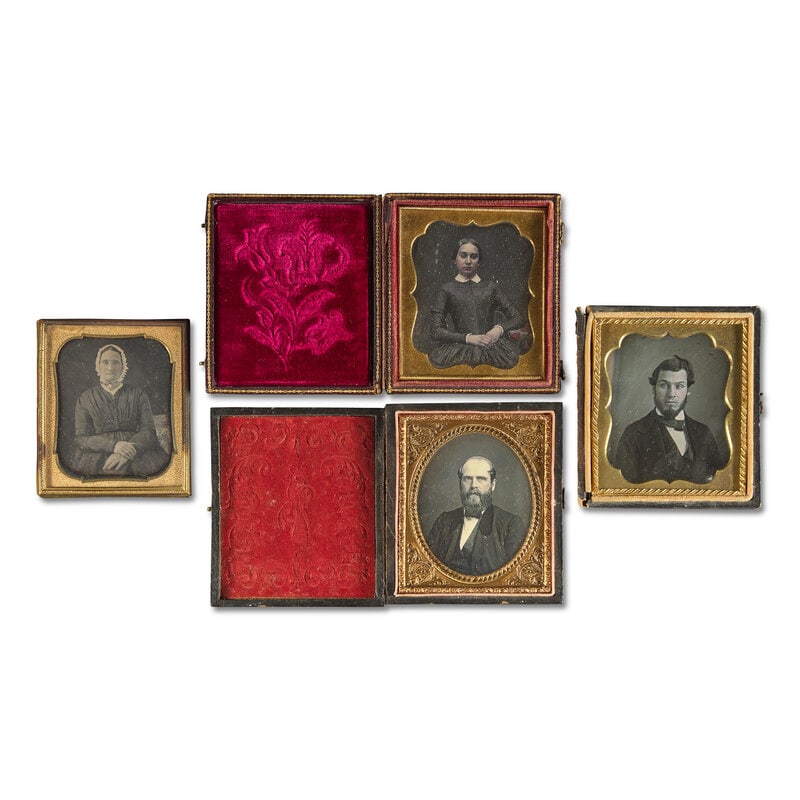 [Early Photography] Group of 38 Sixth Plate Daguerreotypes of Men and Women: [Early Photography] Group of 38 Sixth Plate Daguerreotypes of Men and Women Publishers and subjects mostly unidentified. All sixth plate size. Some without cases. Conditions vary. Including: 