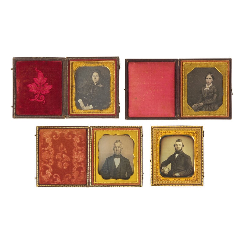 [Early Photography] Group of 43 Sixth Plate Daguerreotypes of Men and Women.  (1 of 2)