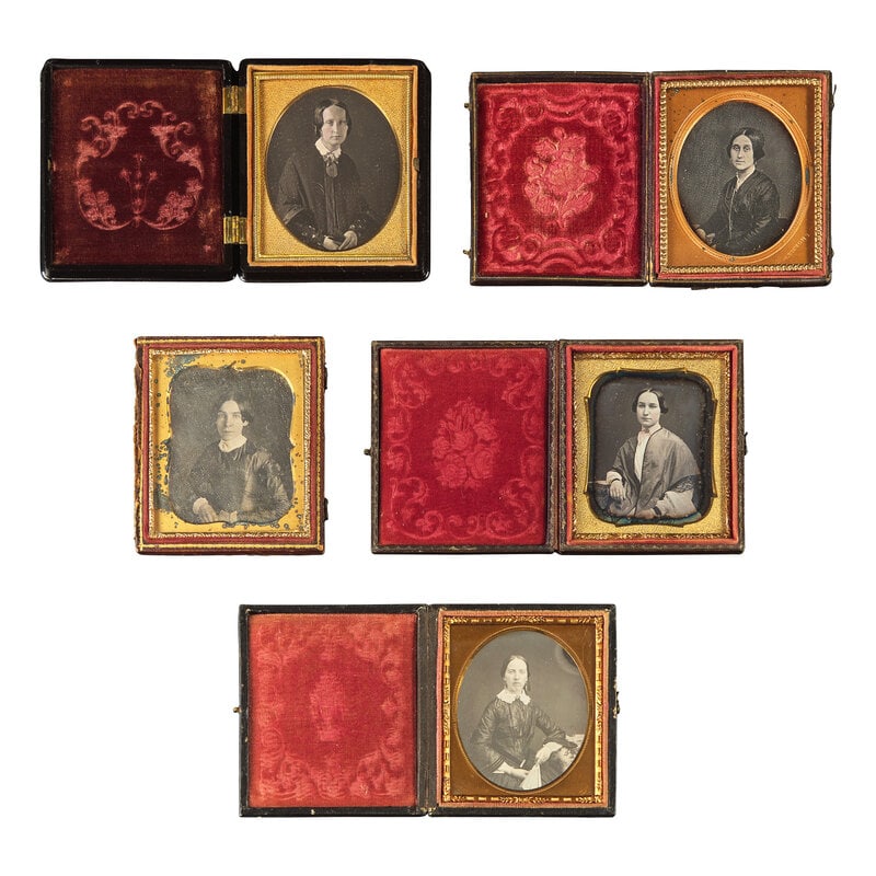 [Early Photography] Group of 36 Sixth Plate Daguerreotypes of Women  (1 of 3)