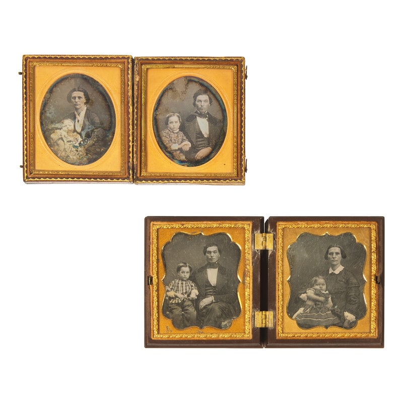 [Early Photography] Group of 54 Daguerreotypes, Ambrotypes, or Tintypes, Mostly Couple Portraits  (1 of 2)