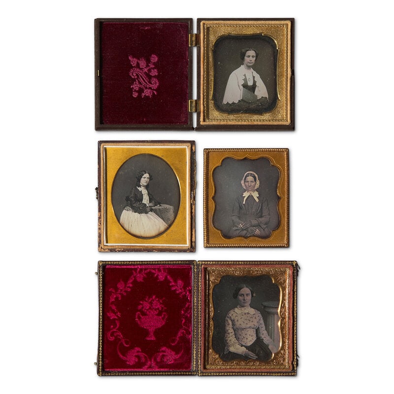 [Early Photography] Group of 26 Sixth Plate Daguerreotypes of Women : [Early Photography] Group of 26 Sixth Plate Daguerreotypes of Women Publishers and subjects unidentified. All sixth plate size. Some without cases. Conditions vary. Including: Seated pose of an o