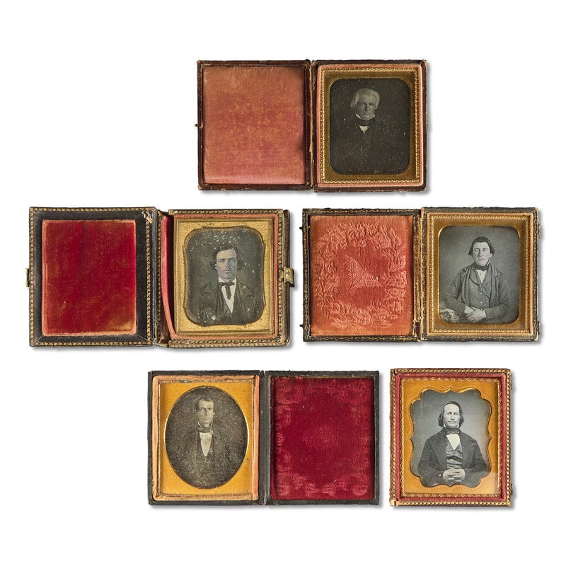 [Early Photography] Group of 32 Sixth Plate Daguerreotypes of Men (1 of 2)