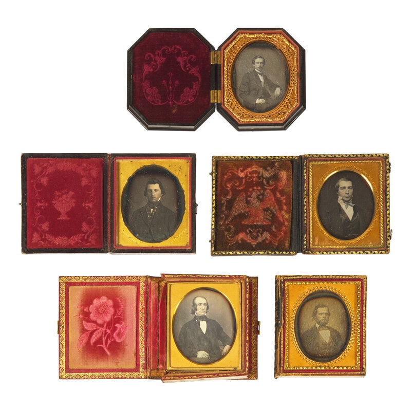 [Early Photography] Group of 34 Sixth Plate Daguerreotypes of Men and Women (1 of 3)