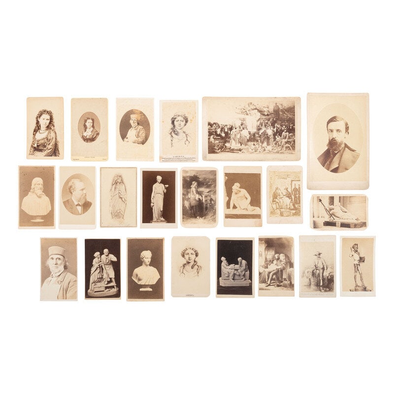 [Early Photography] Group of 22 Carte de Visites and Cabinet Cards of Artists and Works, incl. Hiram: [Early Photography] Group of 22 Carte de Visites and Cabinet Cards of Artists and Works, incl. Hiram Powers Lot comprised of 22 photographs. Conditions overall good, with occasional toning, soi