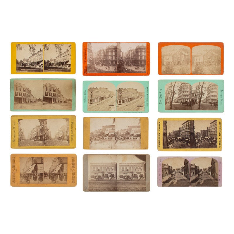 [Early Photography] Group of 12 Stereoviews of Photo Galleries, incl. Brady, Anthony, and Taber : [Early Photography] Group of 12 Stereoviews of Photo Galleries, incl. Brady, Anthony, and Taber 12 stereoviews of photo galleries in the United States and abroad. Images in varying conditions