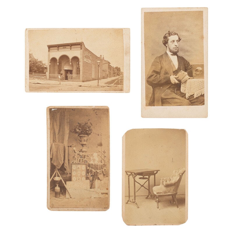 [Early Photography] Group of Four Carte de Visites with Photographic Interest incl. Photographer Po: [Early Photography] Group of Four Carte de Visites with Photographic Interest incl. Photographer Posed with His Camera. 4 CDVs. Images overall good, most feature some toning and spotting, with