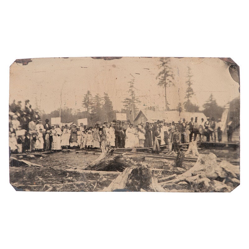 [Early Photography] Group of 24 Photographs and Ephemera with Railroad Interest : [Early Photography] Group of 24 Photographs and Ephemera with Railroad Interest Lot comprised of 24 items, Images in varying conditions though most feature some toning or fading, and spotting, with w
