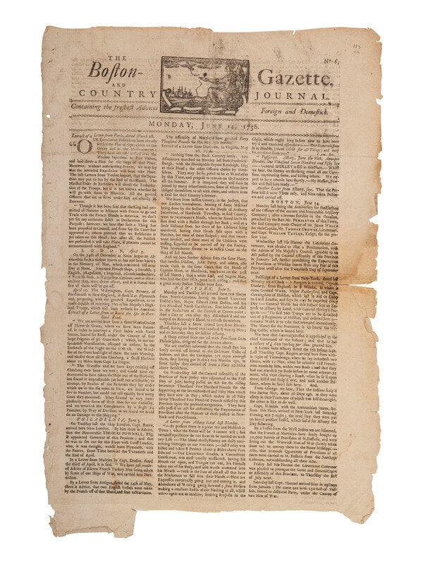 [French & Indian War] The Boston Gazette and Country Journal  (1 of 1)