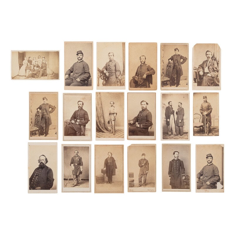 [Lincoln, Abraham] Group of 18 Carte de Visites of Civil War Officers or Enlisted Men With Lincoln M: [Lincoln, Abraham] Group of 18 Carte de Visites of Civil War Officers or Enlisted Men With Lincoln Mourning Insignia 18 CDVs of Civil War officers and enlisted men, all but one subject