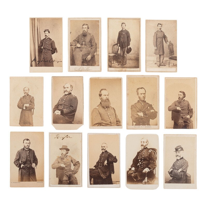 [Lincoln, Abraham] Group of 14 Carte de Visites of Generals or Officers wearing Lincoln Mourning Pin (1 of 2)