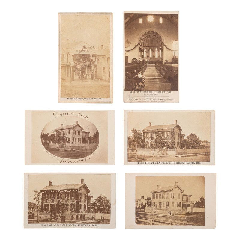 [Lincoln, Abraham] Group of Six 6 Carte de Visites of Lincoln's Springfield Home and Funeral  (1 of 2)