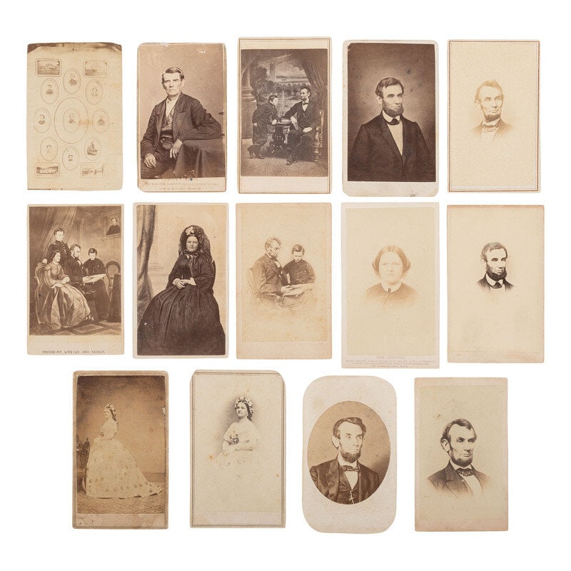 [Lincoln, Abraham] Group of 14 Carte de Visites of Lincoln and Family, incl. cousin Dennis Hanks (1 of 2)