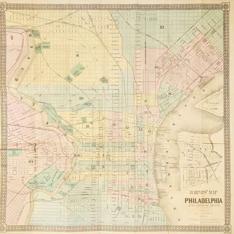 [Maps & Atlases] Barnes, R.L. Barnes' Map of Philadelphia Built Portions of the City  (1 of 1)