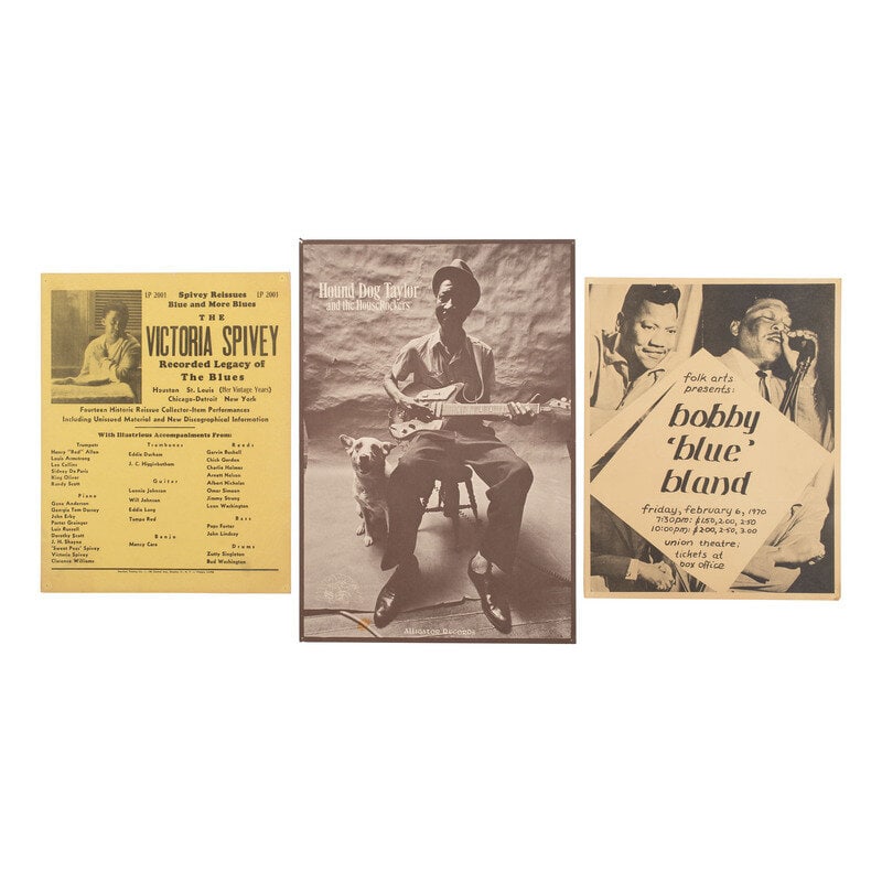 [Music] Group of Six Posters Promoting Blues Acts, incl. Bobby "Blue" Band and Victoria Spivey: [Music] Group of Six Posters Promoting Blues Acts, incl. Bobby "Blue" Band and Victoria Spivey folk art presents: bobby 'blue' band. [University of Wisconsin: Folk Arts Society, 1970]. 13 3/4 x 10