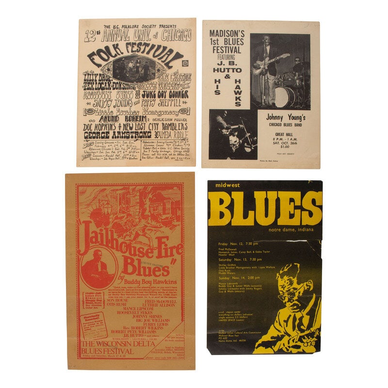 [Music] Posters Promoting Blues Festivals in Indiana, Illinois, Wisconsin, and Washington. Ca 1970s: [Music] Posters Promoting Blues Festivals in Indiana, Illinois, Wisconsin, and Washington. Ca 1970s The Wisconsin Delta Blues Festival. [Beloit, WI: Beloit College, 1970]. 22 1/2 x 17 5/8 in.