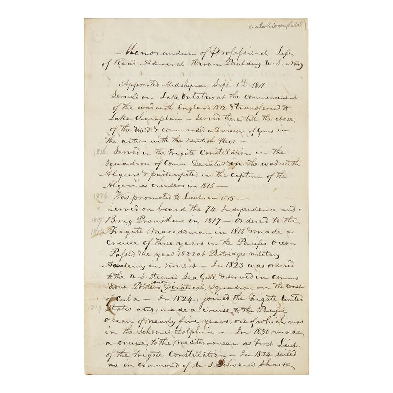 Paulding, Hiram. Autograph Manuscript (1 of 1)