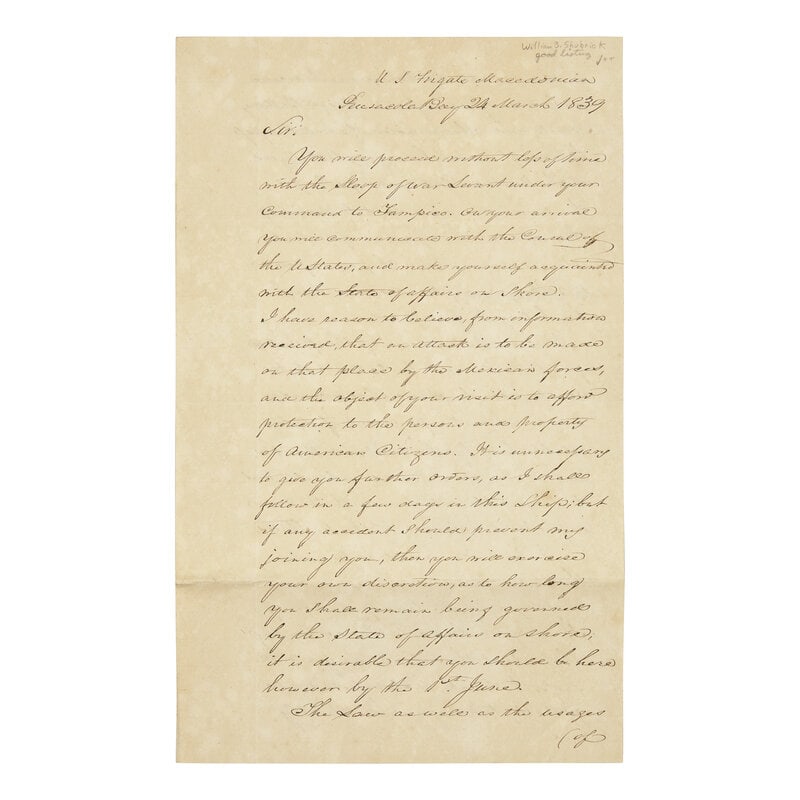 [Paulding, Hiram] [Slave Trade] Shubrick, William B. Letter, Signed (1 of 1)