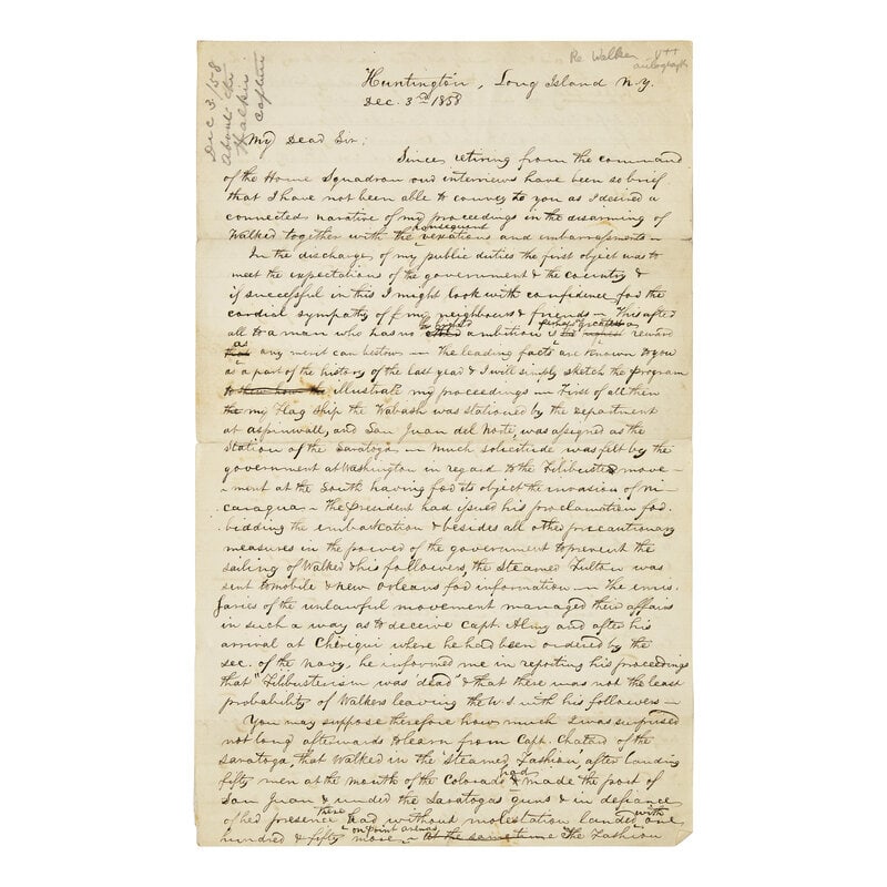 [Paulding, Hiram] (Walker, William) Autograph Draft, unsigned (1 of 2)