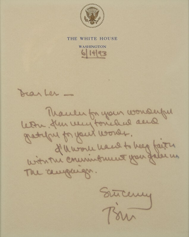 [Presidential] Clinton, Bill. Autograph Letter, signed - 2