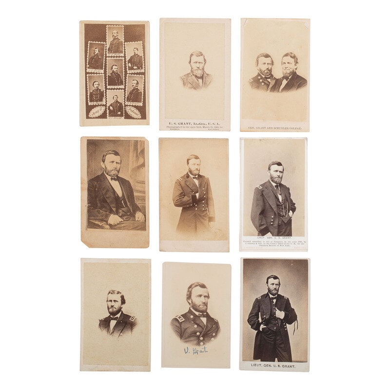 [Presidential] (Grant, Ulysses S.) Group of 10 Portraits: [Presidential] (Grant, Ulysses S.) Group of 10 Portraits 10 portraits of Ulysses S. Grant, including 9 CDVs and a lithograph. In varying conditions though most feature some toning and spotting,
