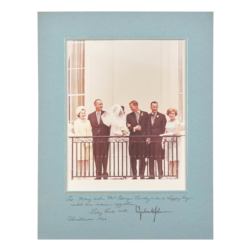 [Presidential] Johnson, Lyndon B. and Lady Bird Johnson. Group of Three Inscribed Photographs: [Presidential] Johnson, Lyndon B. and Lady Bird Johnson. Group of Three Inscribed Photographs Washington D.C., ca. 1964, 1966 and 1967. Three color photographs, sizes vary, each depicting President