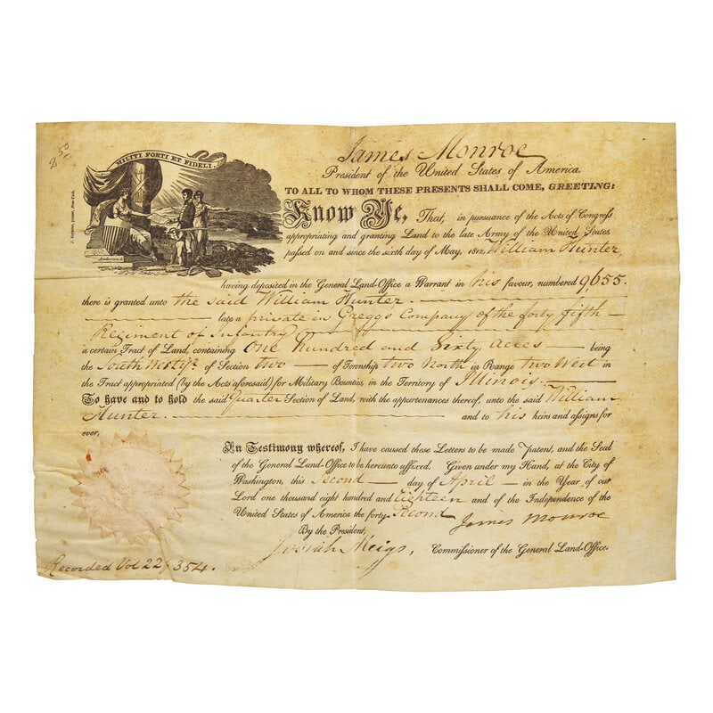 [Presidential] Monroe, James. Partially Printed Document, signed (1 of 1)