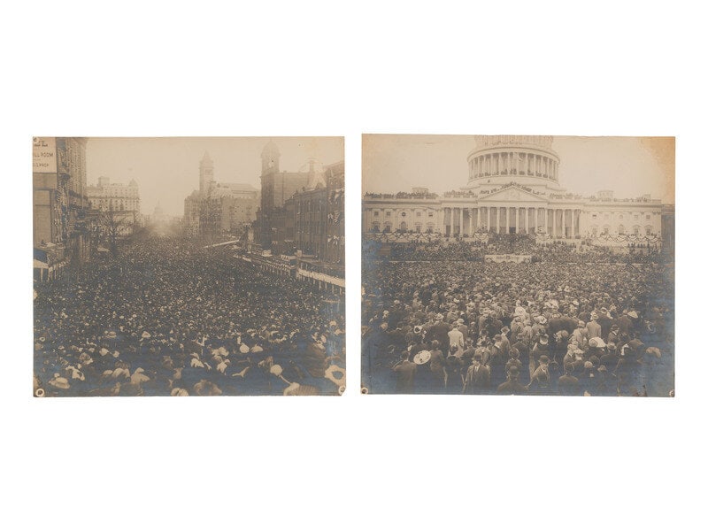 [Presidential] Photos and Imprints related to Grant, Bryan, McKinley, Roosevelt, and Wilson. : [Presidential] Photos and Imprints related to Grant, Bryan, McKinley, Roosevelt, and Wilson. Lot comprised of 8 items, including: Stereoview featuring a view of a political rally, possibly held
