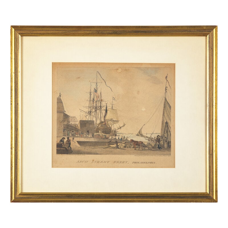 [Prints] Birch, William. Pair of Prints from The City of Philadelphia: [Prints] Birch, William. Pair of Prints from The City of Philadelphia Including: Arch Street Ferry. Philadelphia: W. Birch & Sons, 1800. First edition. Hand-colored print, 10 1/2 x 12 in.