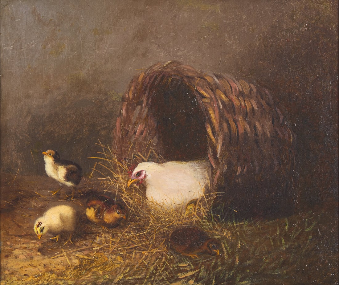 Mary Russell Smith (American, 1842-1878) Hen and Chicks in a Basket (1 of 3)