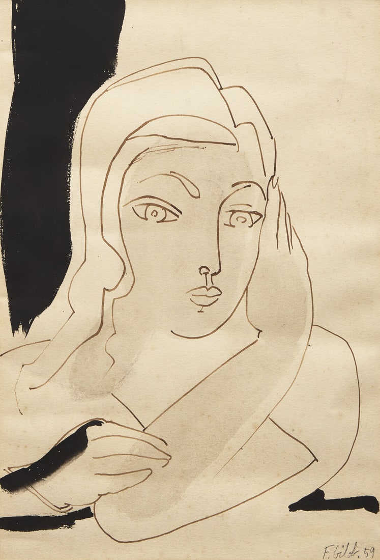 Françoise Gilot (French, 1921-2023) Jeune Fille Pensive, 1959 (1 of 3)