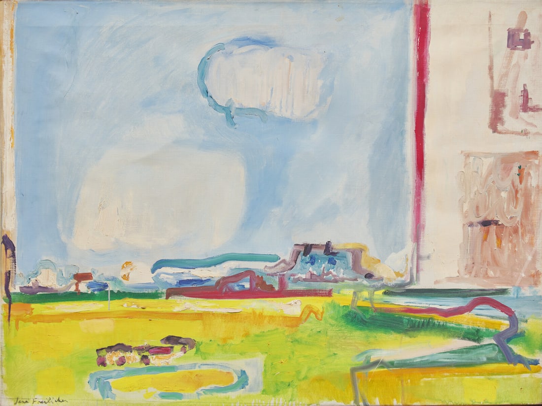 Jane Freilicher (American, 1924-2014) Town on a Plain (Orange Western Landscape), c. 1950s-early (1 of 3)