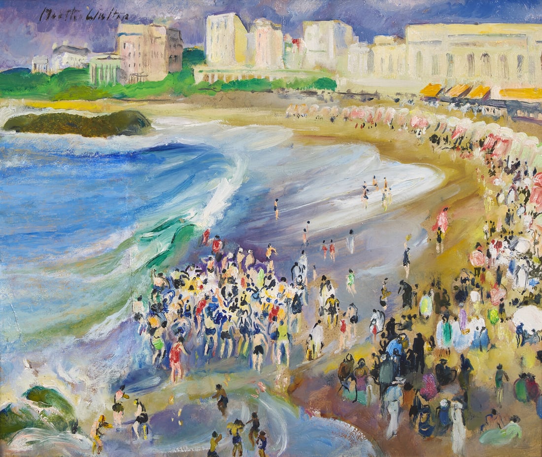 Martha Walter (American, 1875-1976) Bathing by the Biarritz Rock: Martha Walter (American, 1875-1976) Bathing by the Biarritz Rock oil on board signed Martha Walter (upper left); signed again and titled (verso) 14 7/8 x 18 inches. This lot is located in Philadelphia