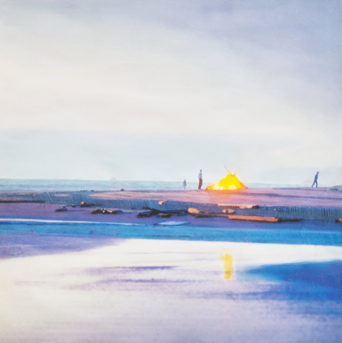 Isca Greenfield-Sanders (American, b. 1978) Fire On The Beach (Study), 2015: Isca Greenfield-Sanders (American, b. 1978) Fire On The Beach (Study), 2015 mixed media watercolor with color pencil on paper signed indistinctly and dated 2014 (lower right) 16 7/8 x 16 7/8 inches. P