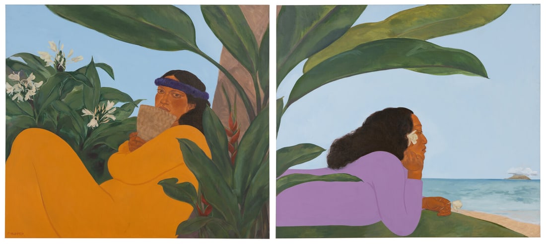 Pegge Hopper (American, b. 1936) Walk Across the Sea: Pegge Hopper (American, b. 1936) Walk Across the Sea acrylic on canvas signed P. Hopper (lower left) 108 x 48 inches. This lot is located in Chicago.