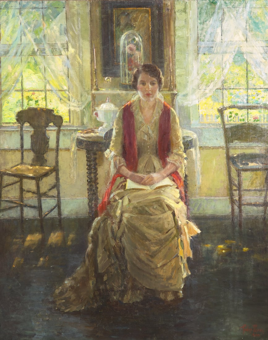 Pauline Palmer (American, 1867-1938) The New Book, 1930: Pauline Palmer (American, 1867-1938) The New Book, 1930 oil on canvas signed Pauline Palmer and dated (lower right) 50 1/2 x 40 1/2 inches. Property from the Collection of John and Cécile Stubbs