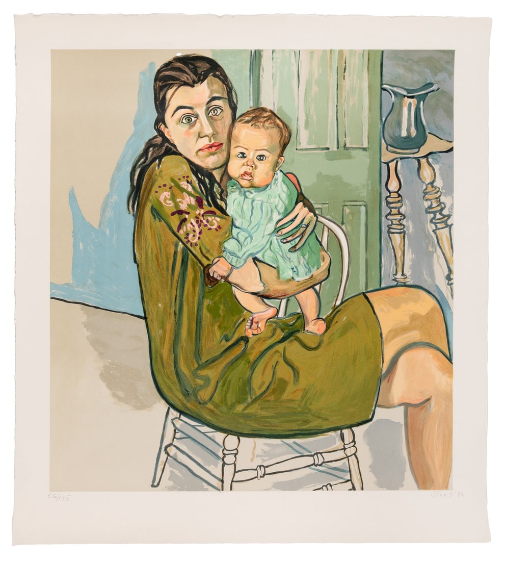 Alice Neel (American, 1900-1984) Mother and Child (Nancy and Olivia), 1982: Alice Neel (American, 1900-1984) Mother and Child (Nancy and Olivia), 1982 color lithograph signed, dated, and numbered 56/75 in pencil 26 x 24 inches. Property from the Collection of Joseph Pickett T