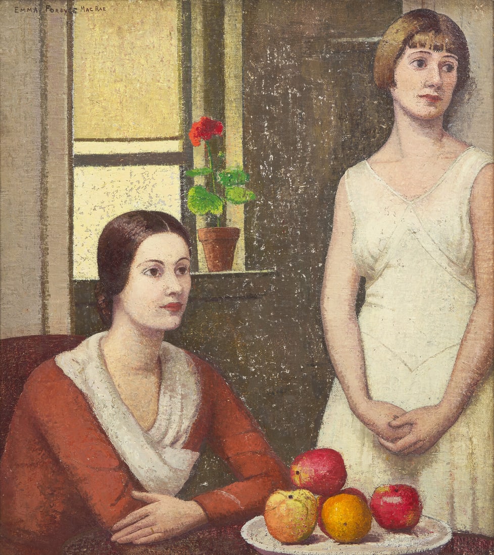 Emma Fordyce MacRae (American, 1887-1974) The Decision (The Red Geranium): Emma Fordyce MacRae (American, 1887-1974) The Decision (The Red Geranium) oil on canvas laid down to board signed EMMA FORDYCE MACRAE (upper left) 36 1/8 x 32 1/4 inches. This lot is located in Philad