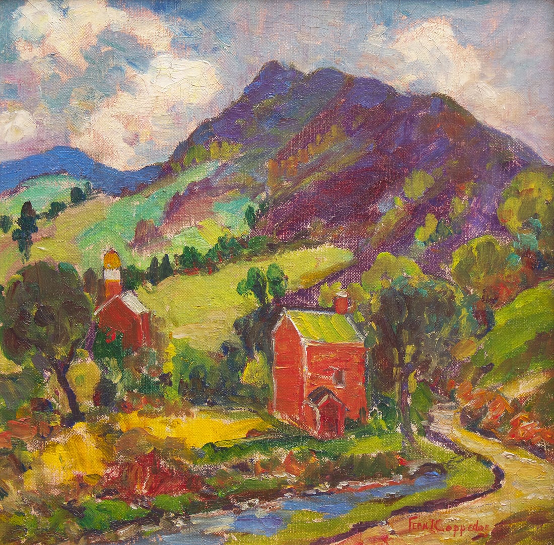 Fern Isabel Coppedge (American, 1883-1951) Hot Springs, VA, c. 1948: Fern Isabel Coppedge (American, 1883-1951) Hot Springs, VA, c. 1948 oil on canvas signed Fern I. Coppedge (lower right); also titled (on stretcher verso) 12 x 12 inches This lot is located in Philadel