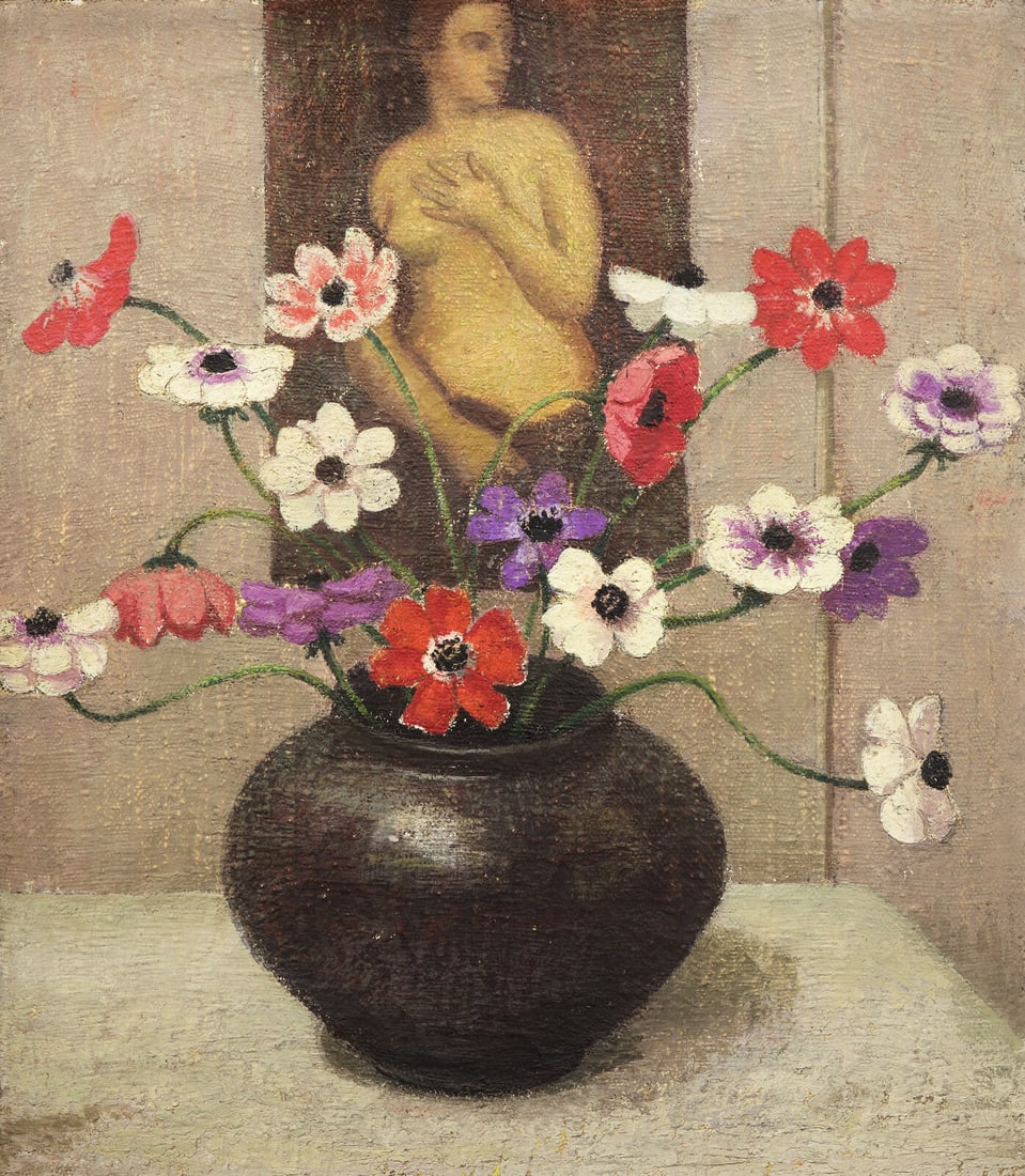 Emma Fordyce MacRae (American, 1887-1974) Anemonies in Black Base with Titian's Venus, 1928 (1 of 3)