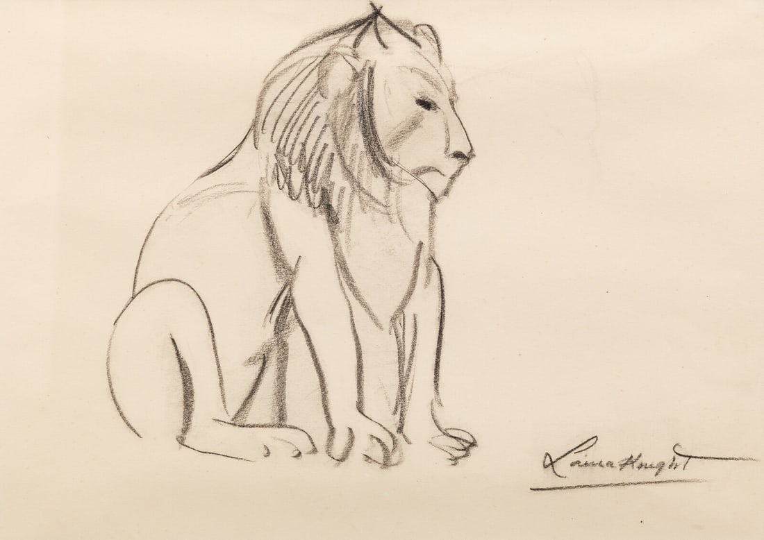 Dame Laura Knight (British, 1877-1970) Seated Lion: Dame Laura Knight (British, 1877-1970) Seated Lion charcoal on paper signed Laura Knight (lower right) sheet size: 10 x 14 1/4 inches. This lot is located in Palm Beach. Provenance: Private Collection